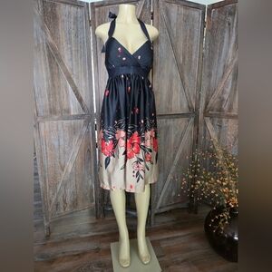 Max & Cleo Black and Red Floral Midi Dress